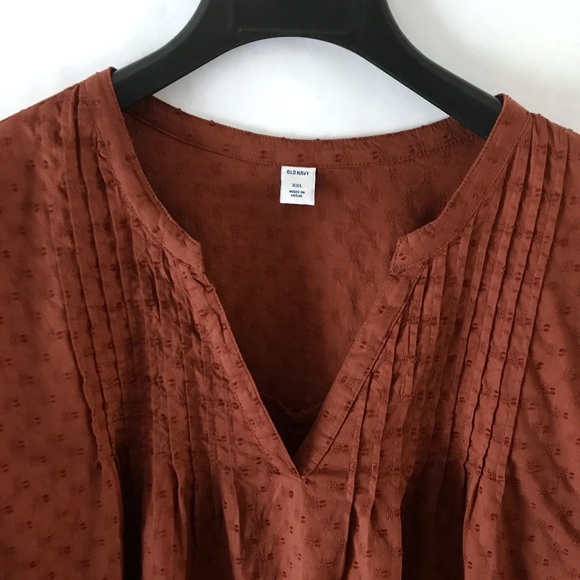 Old Navy Rust Burnt Orange Oversized Smoked Long Sleeve Boho Peasant Blouse - Picture 3 of 14